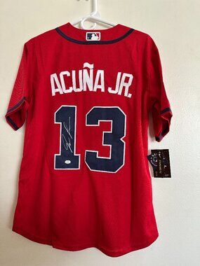 RONALD ACUNA JR. SIGNED ATLANTA BRAVES AUTOGRAPHED NIKE JERSEY W/COA Large 1